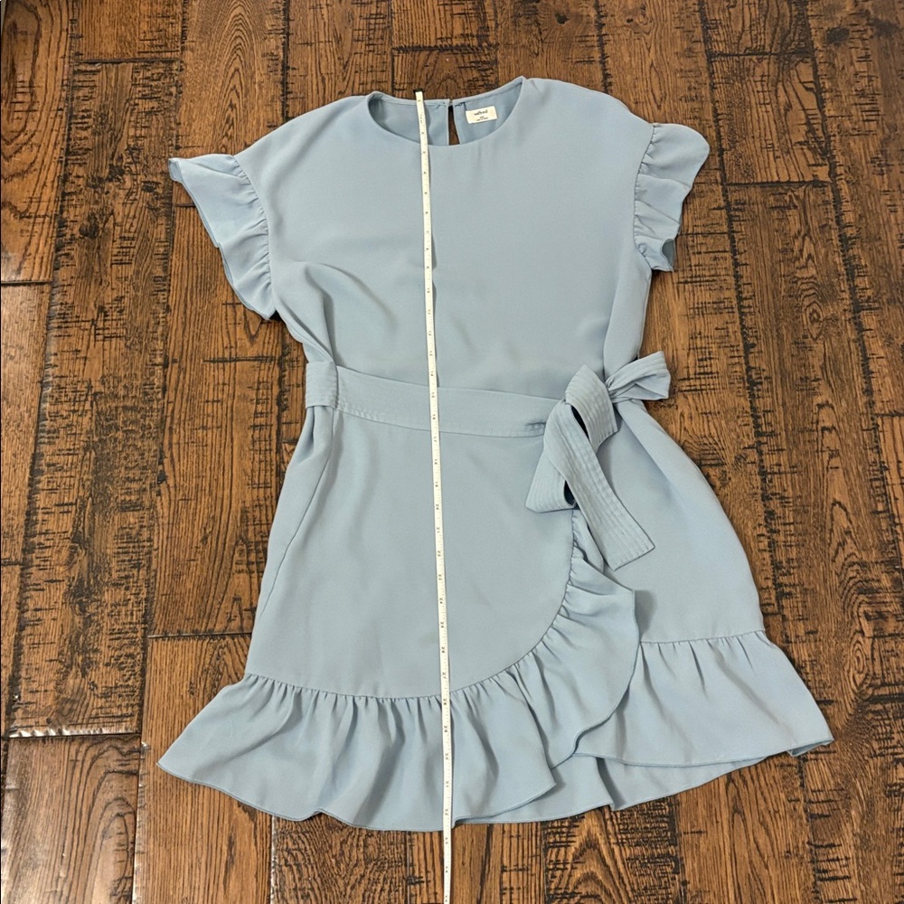 Wilfred Powder Blue Ruffle Wrap Mini Dress - Picture 4 of 10